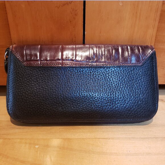BRIGHTON Wallet Clutch Black Brown ZIP AROUND Credit Card Bill ID ORGANIZER EUC - Picture 2 of 7